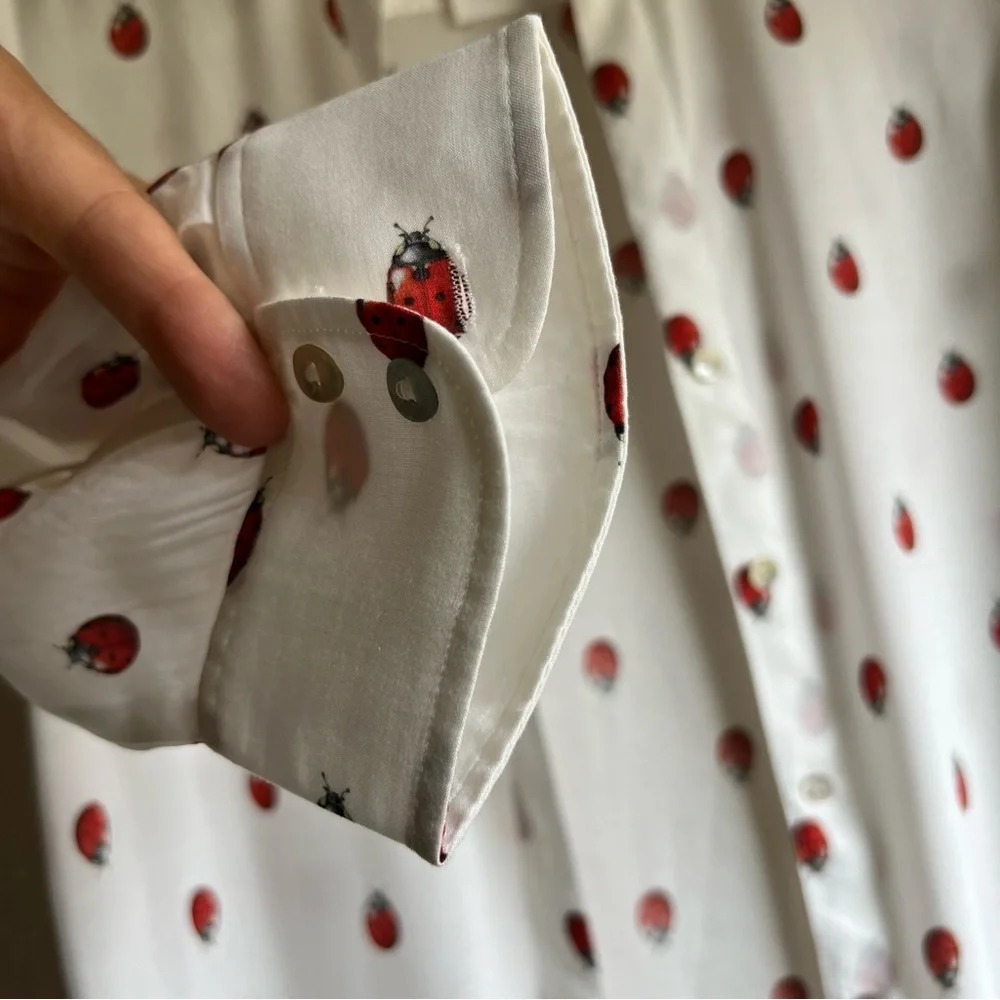 NWT L'Agence White Camille Ladybug Print Button-Up Shirt Size S - Picture 7 of 16